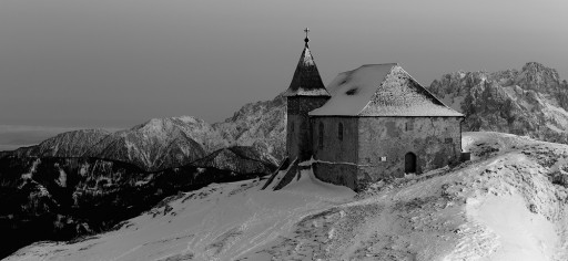 Black and white version of Church in Austrian Alps